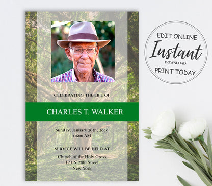 instant download funeral announcement
