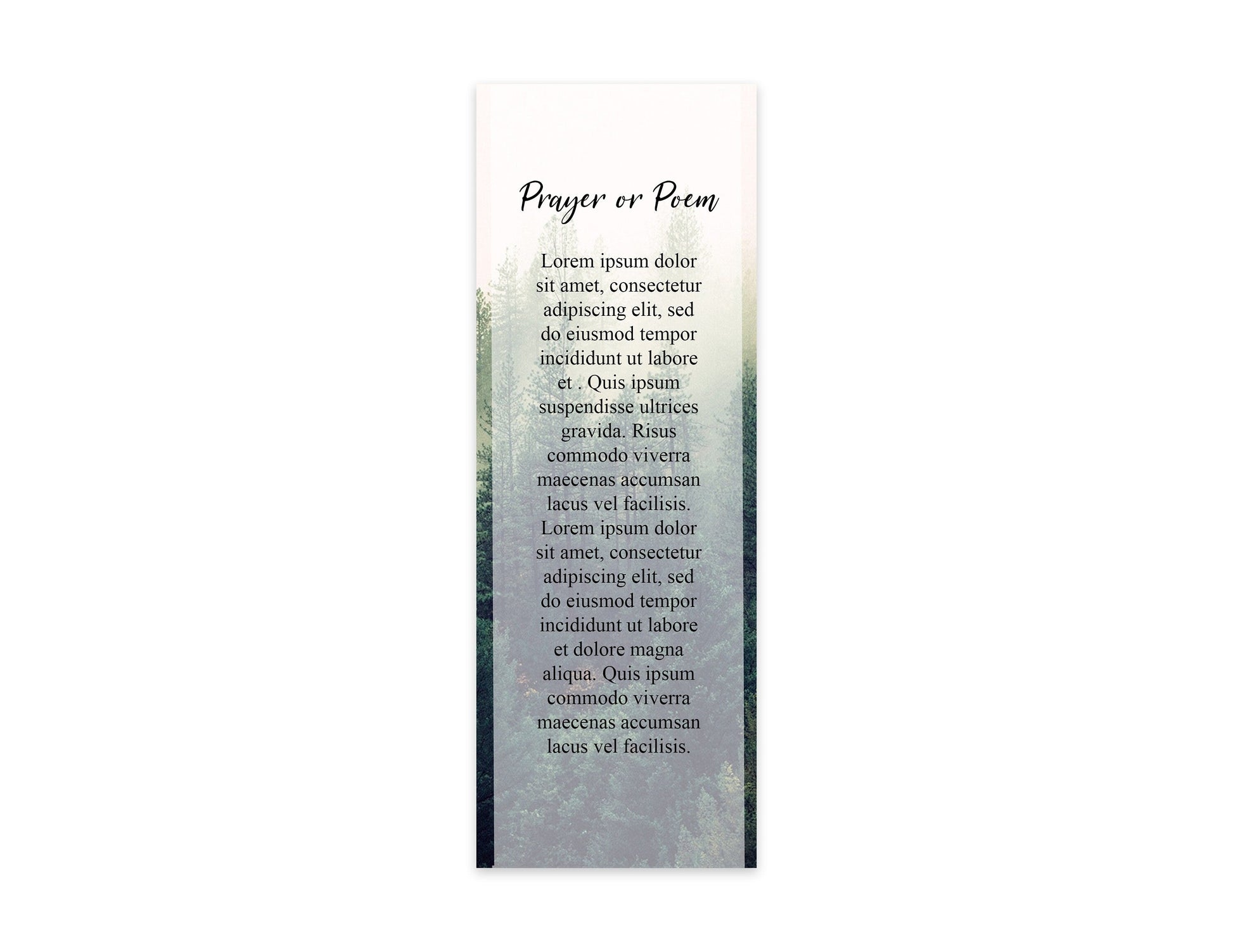 back of misty theme funeral bookmark template