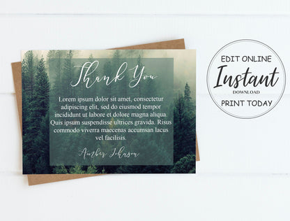 Misty forest theme funeral service thank you cards template