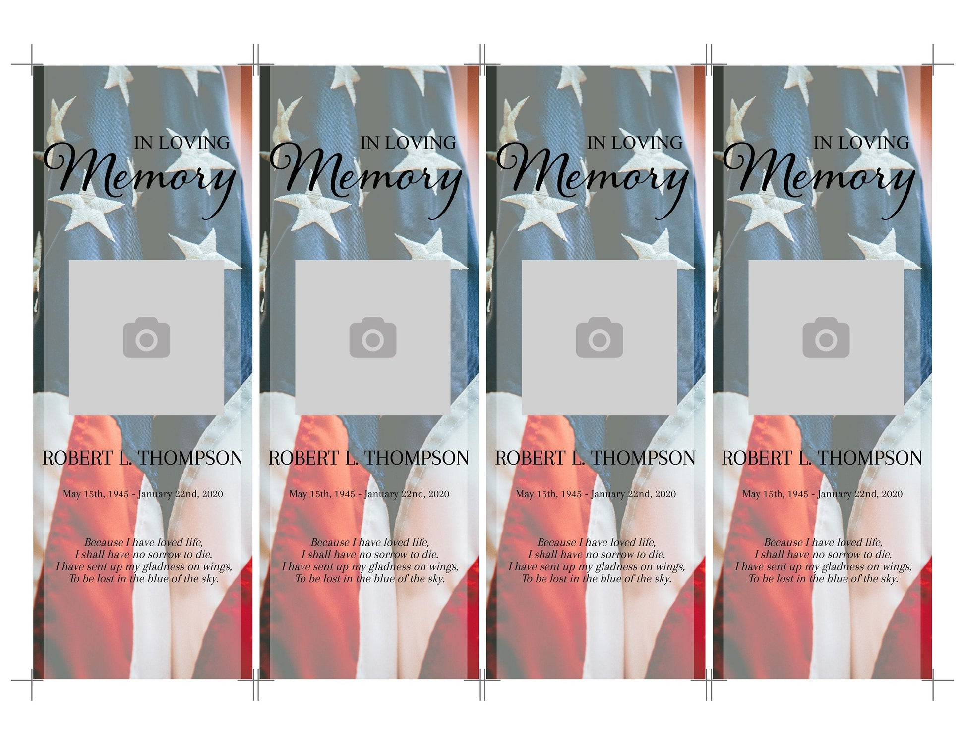 american flag bookmark template with photo and editable text 