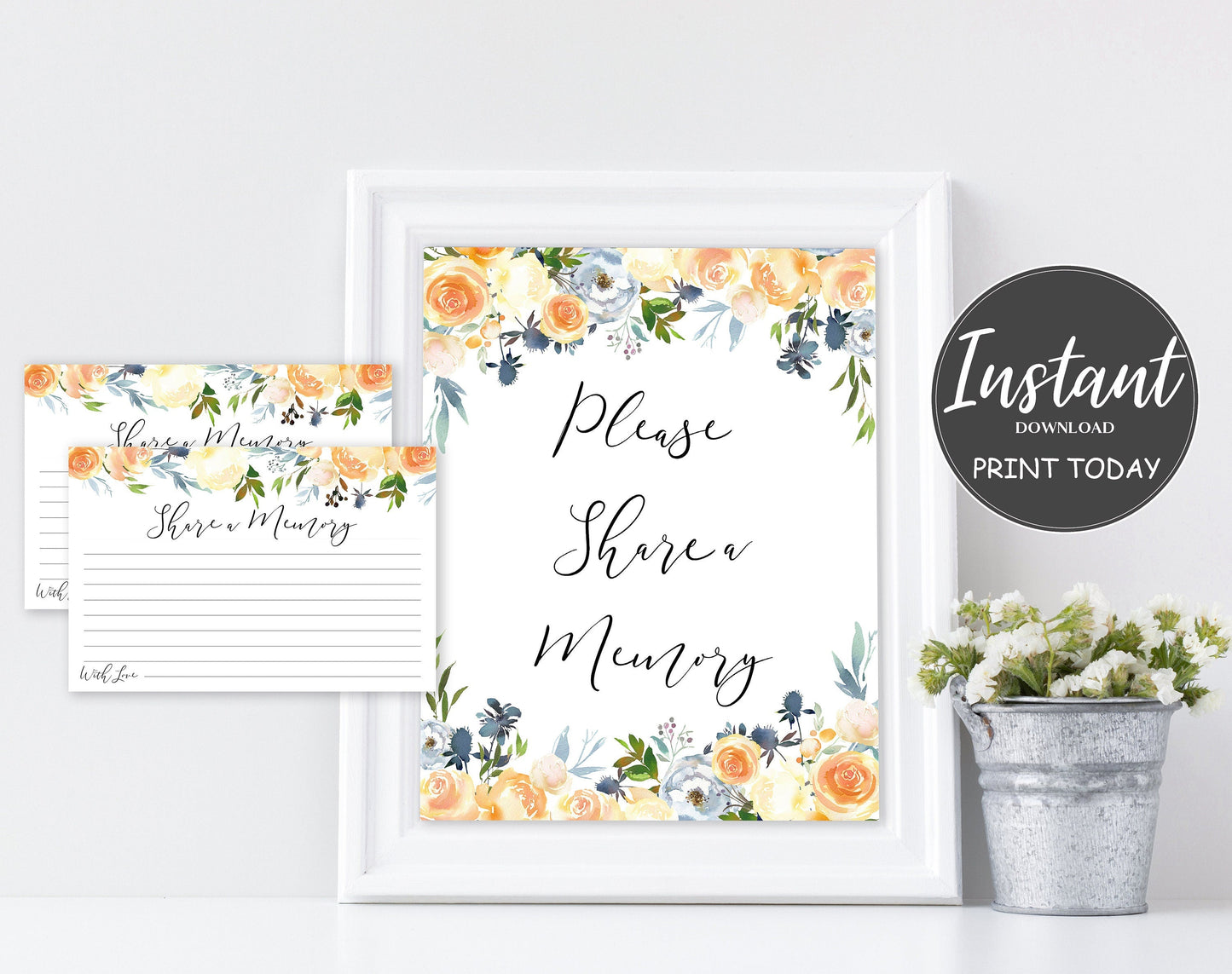 Share a Memory Sign and Cards for Funeral | Memorial Keepsake | Celebration of Life Favors | Yellow Flowers | A106