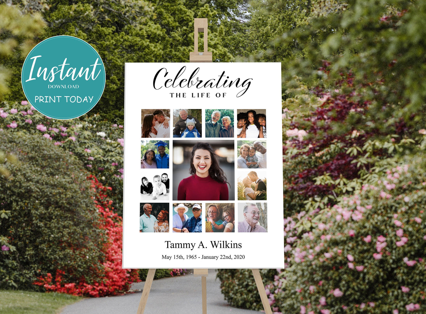 Simple Funeral Poster Template With Photo Collage