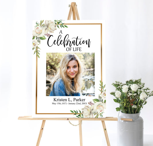 Gold border celebration of life poster template