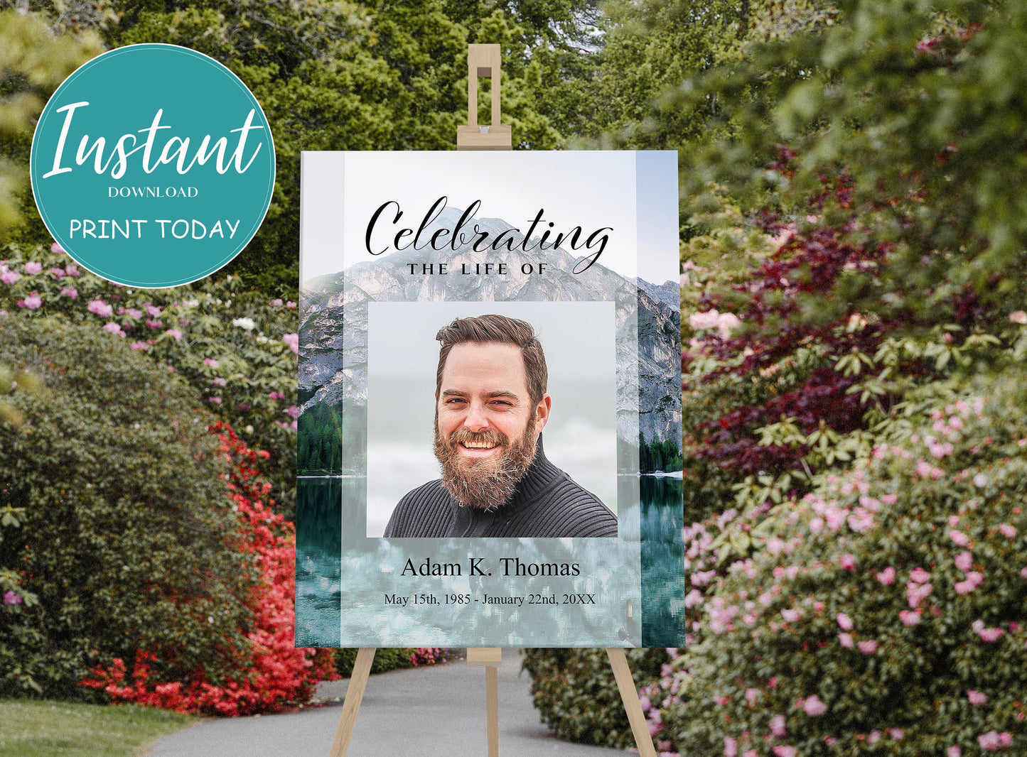 Mountain Editable Funeral Welcome Sign | Blue Funeral Poster Photo Sign | Celebration of Life Sign | Memorial Poster | A110