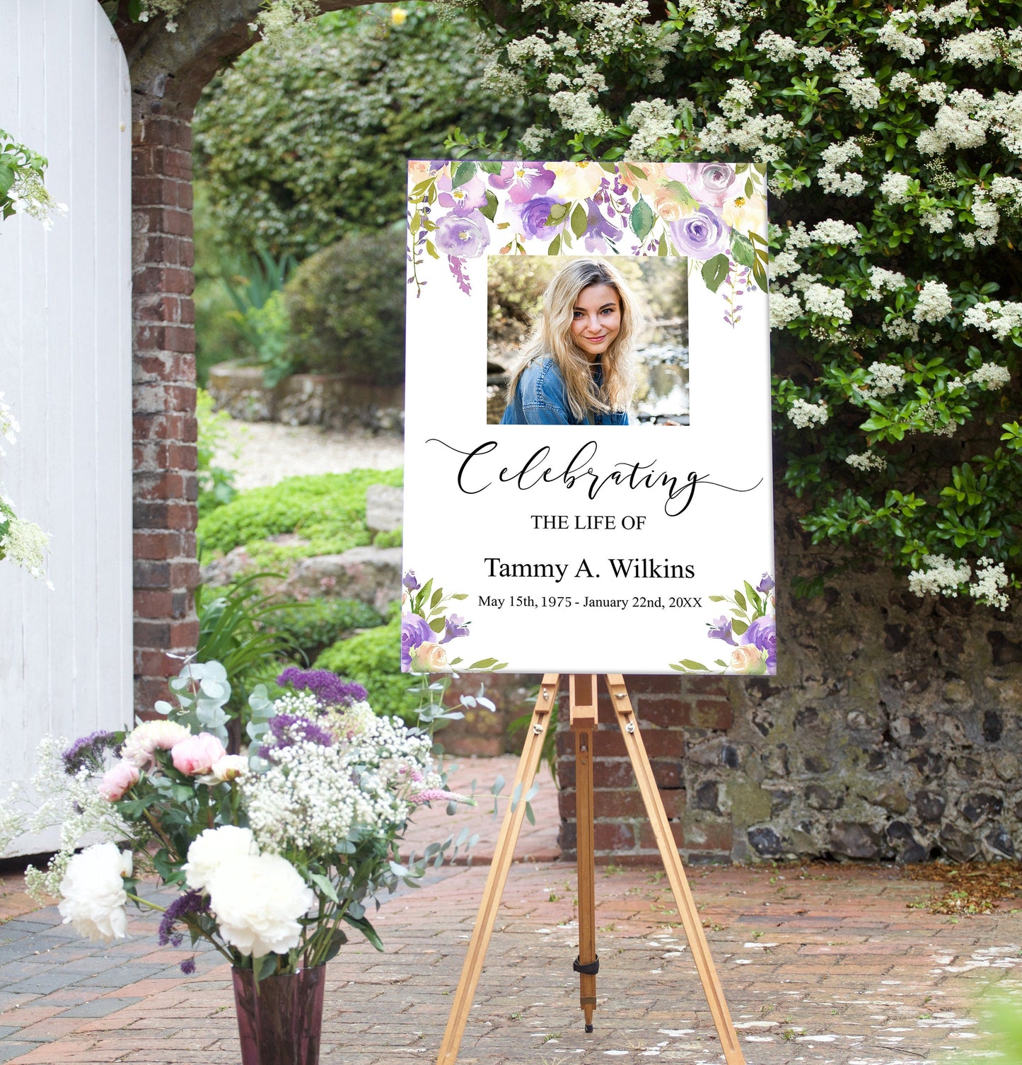 funeral service with poster on display