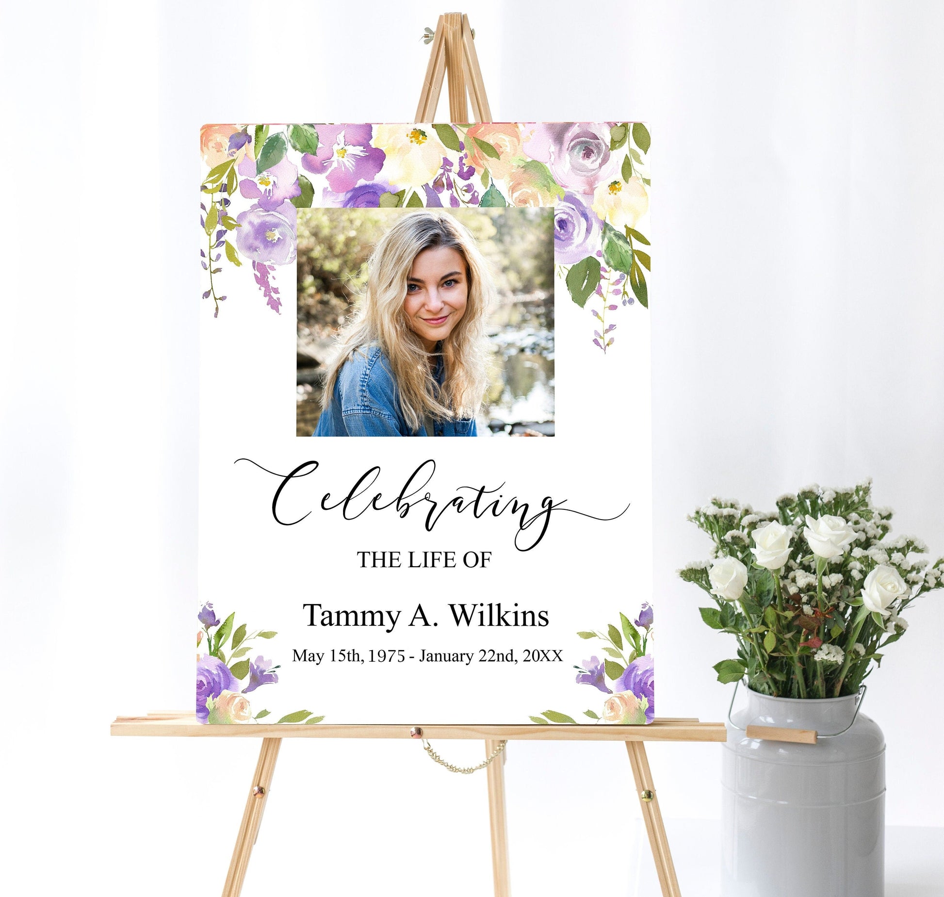 lilac with grennery funeral poster template