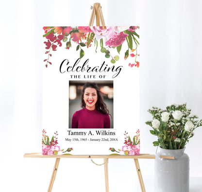 Red and greenery funeral poster template