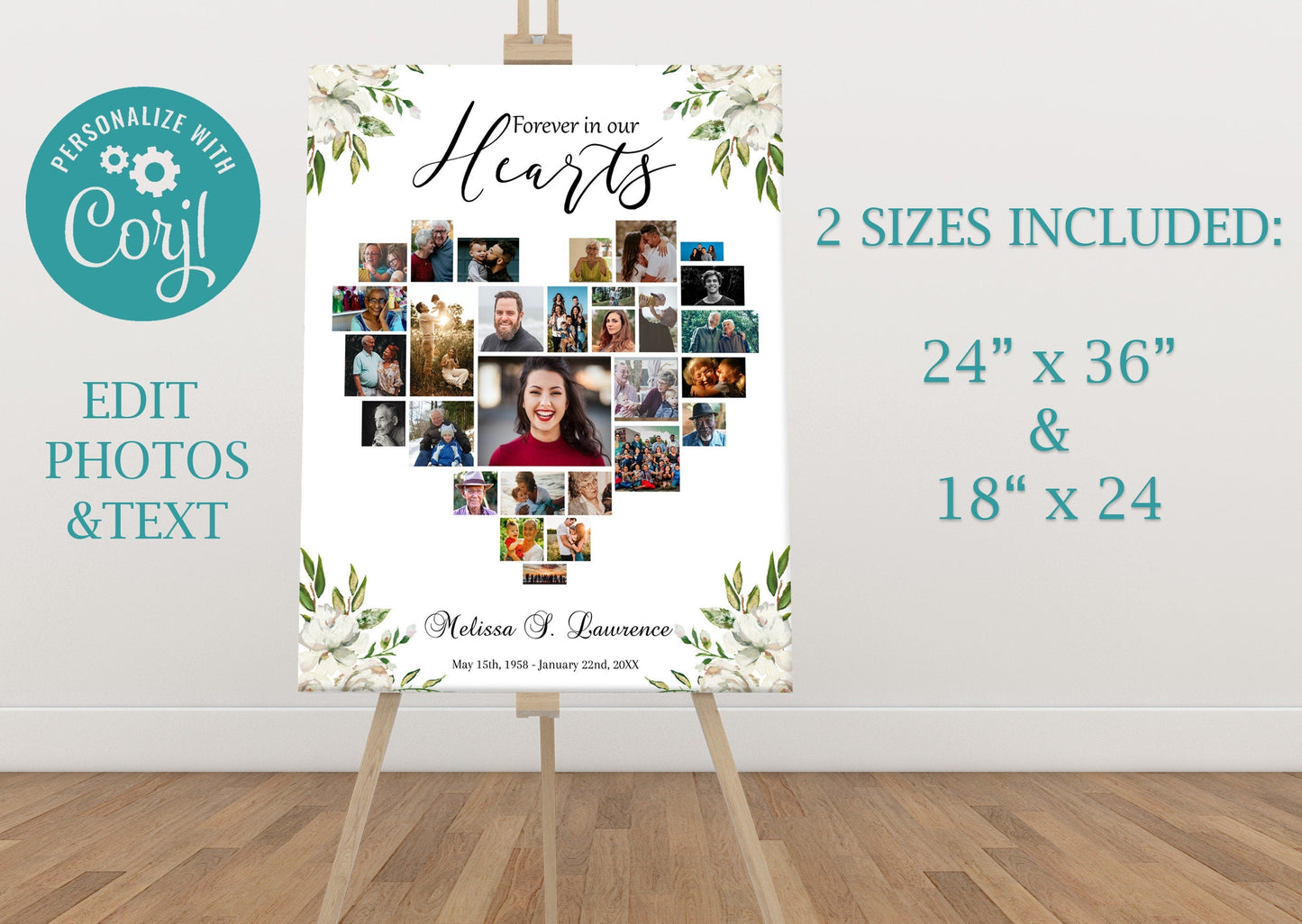 Funeral Poster Template With Heart Shaped Photo Collage