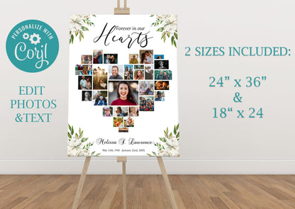 Funeral Poster Template With Heart Shaped Photo Collage