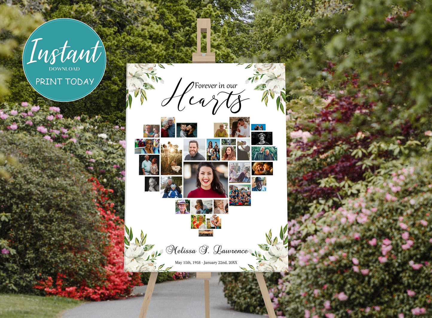 Funeral Poster Template With Heart Shaped Photo Collage