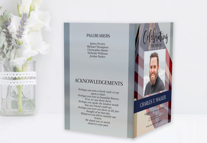 Amercin Flag Military Funeral Program Template - 8 Page
