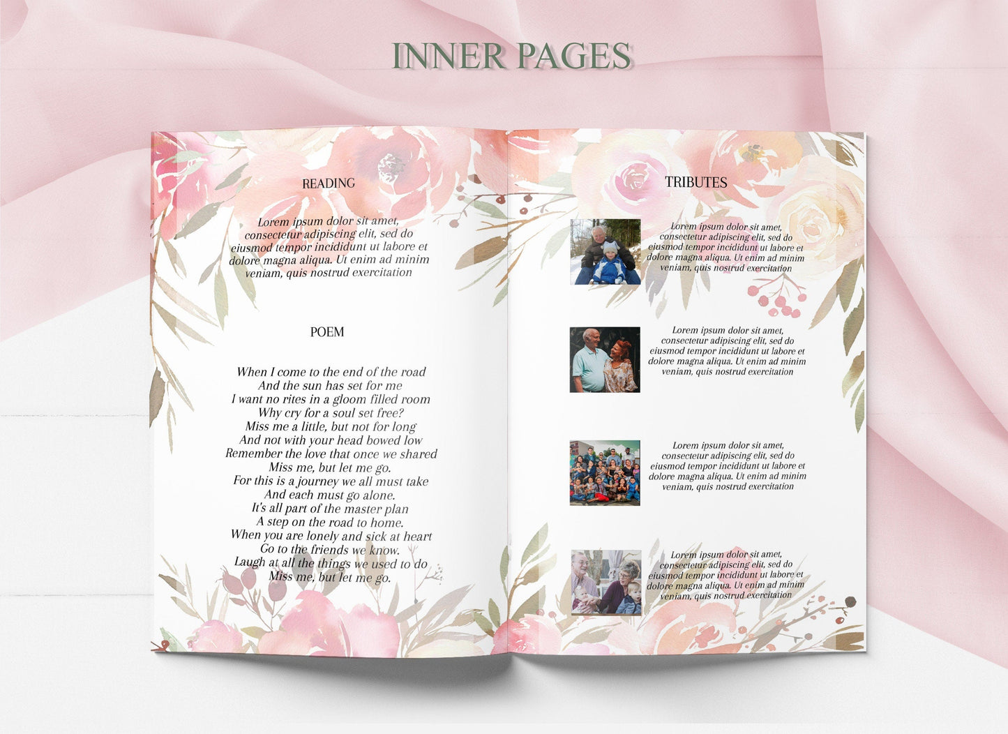 Pink Funeral Program Template for Woman | Obituary Template to Honor Your Loved One | Pink Floral Celebration of Life | A104