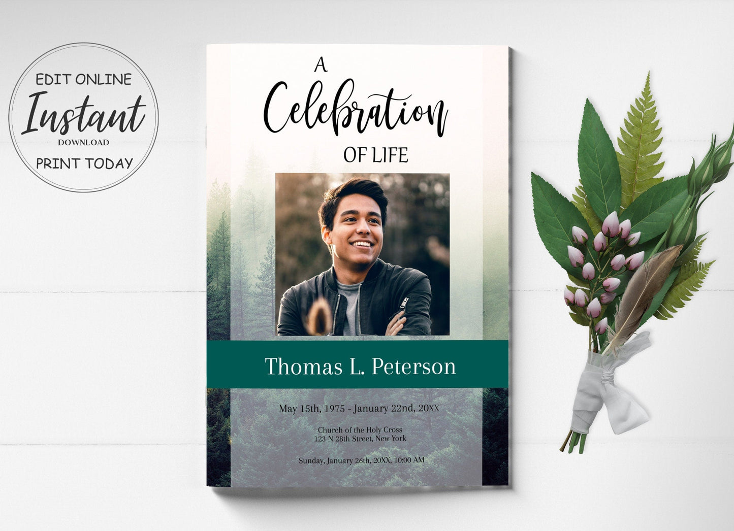 Forest Theme Funeral Program Template - 8 Page