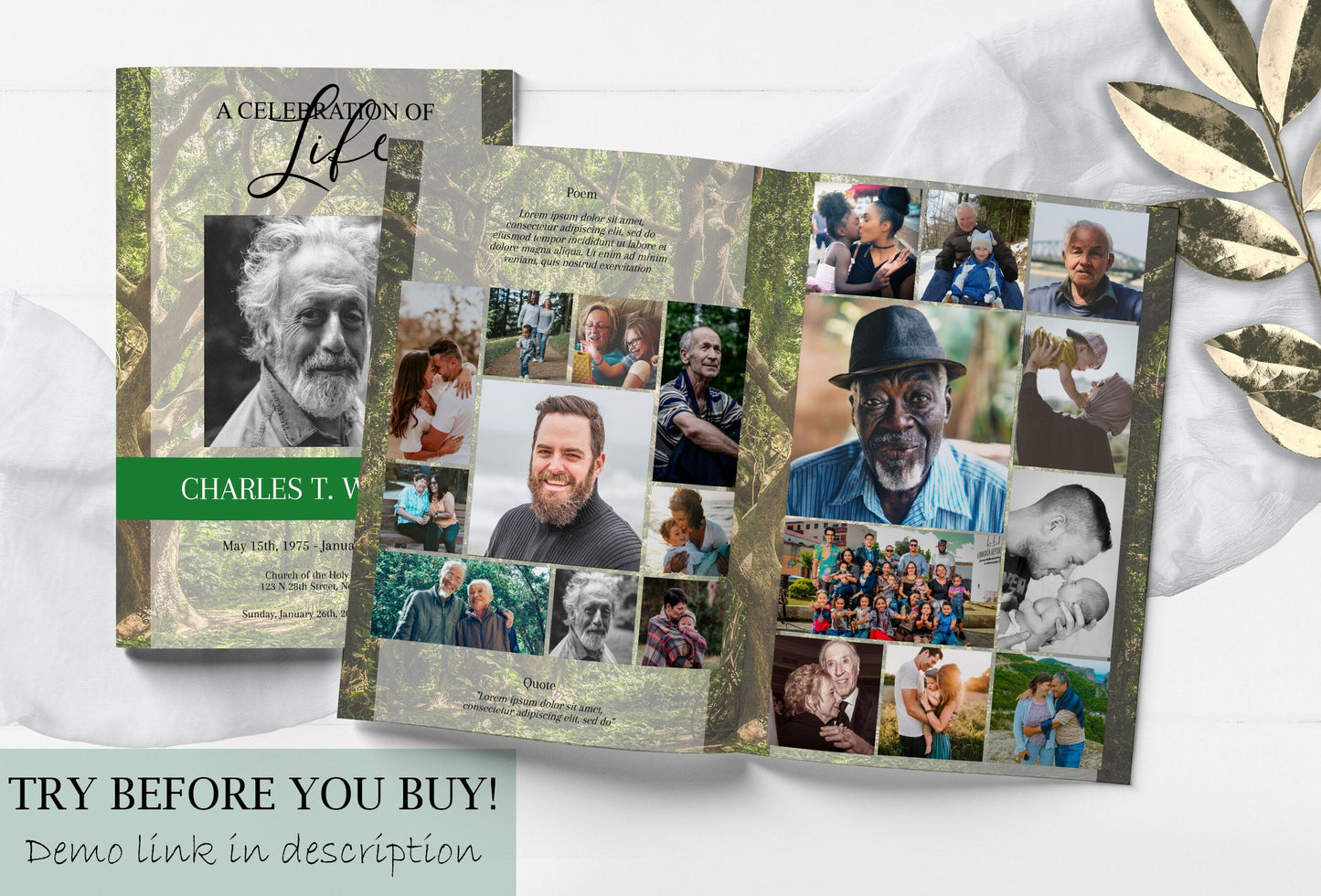 Forest Theme Funeral Service Program Template - 8 Page