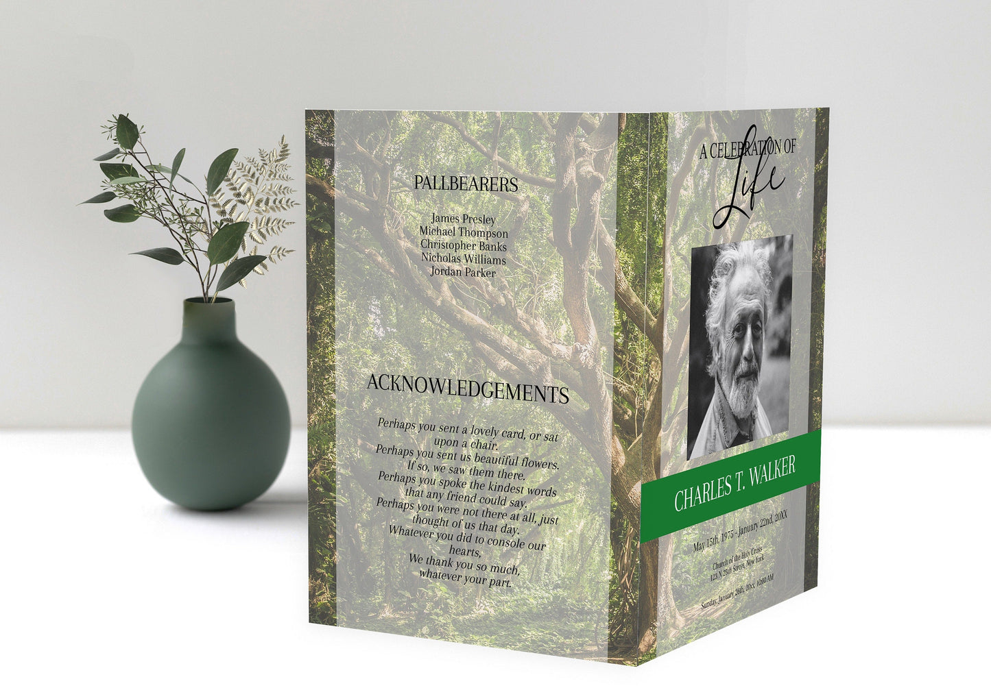 Forest Theme Funeral Service Program Template - 8 Page