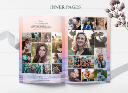 Pink Ocean Sunset Funeral Program Template - 8 Page