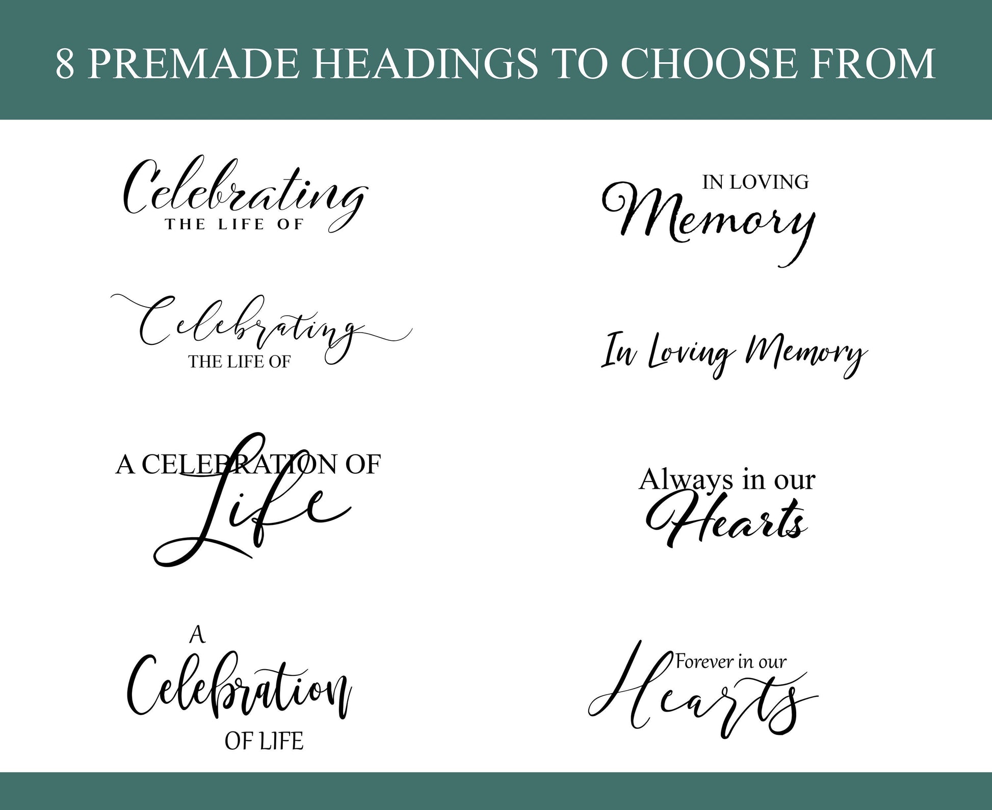 8 pre made headings for a funeral service program