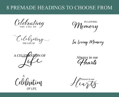 8 pre made headings for a funeral service program