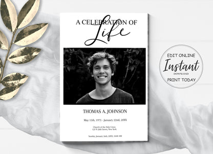 Modern Funeral Program Template - 4 Page