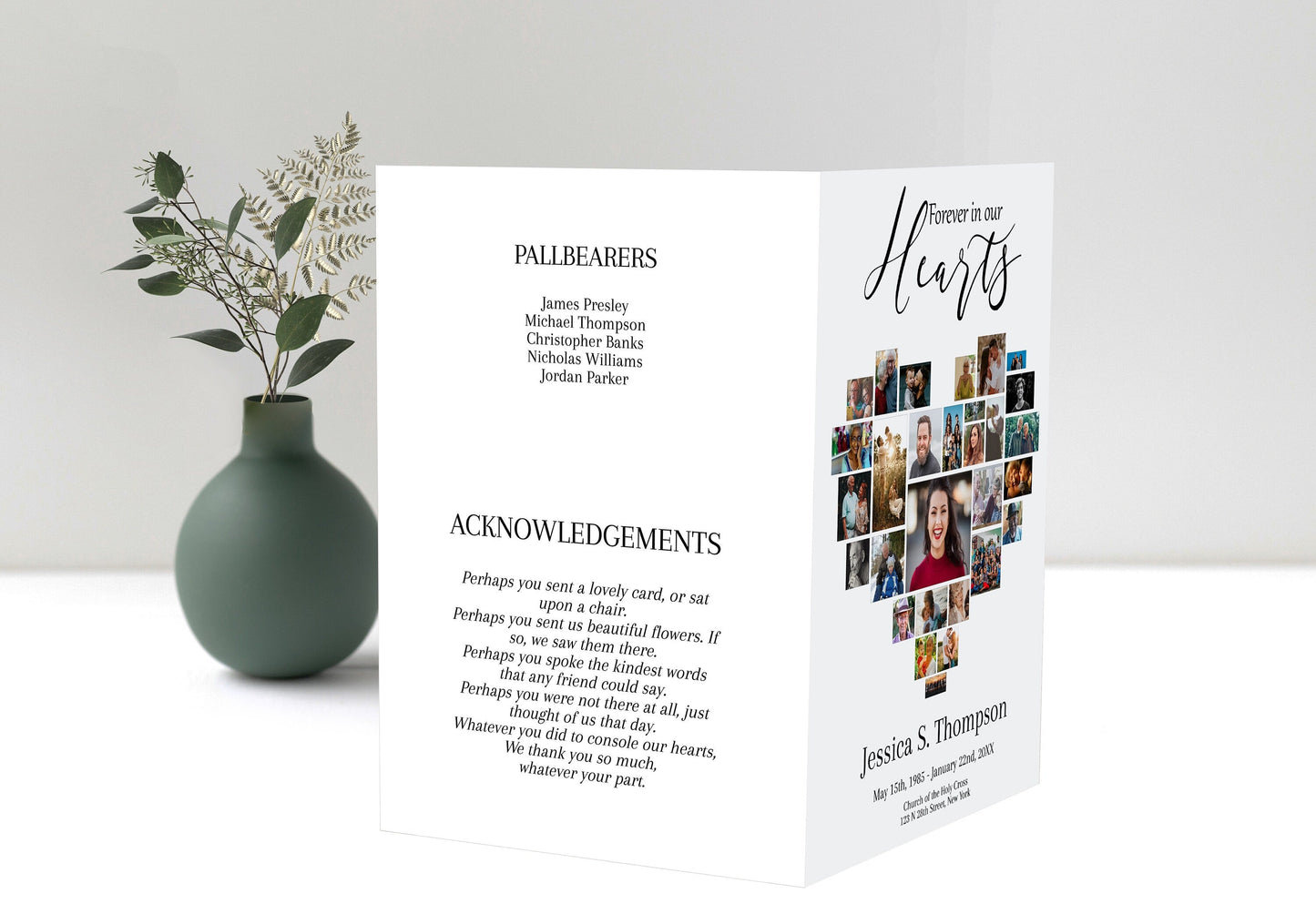 Heart Collage Funeral Program Template | Obituary Template |  Celebration of Life | Memorial Program Template |  A117