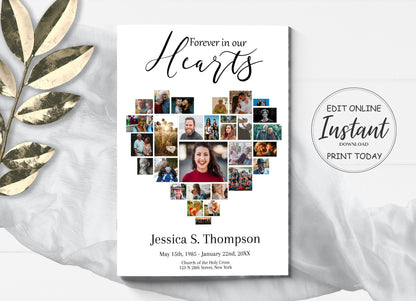 Heart Collage Funeral Program Template | Obituary Template |  Celebration of Life | Memorial Program Template |  A117