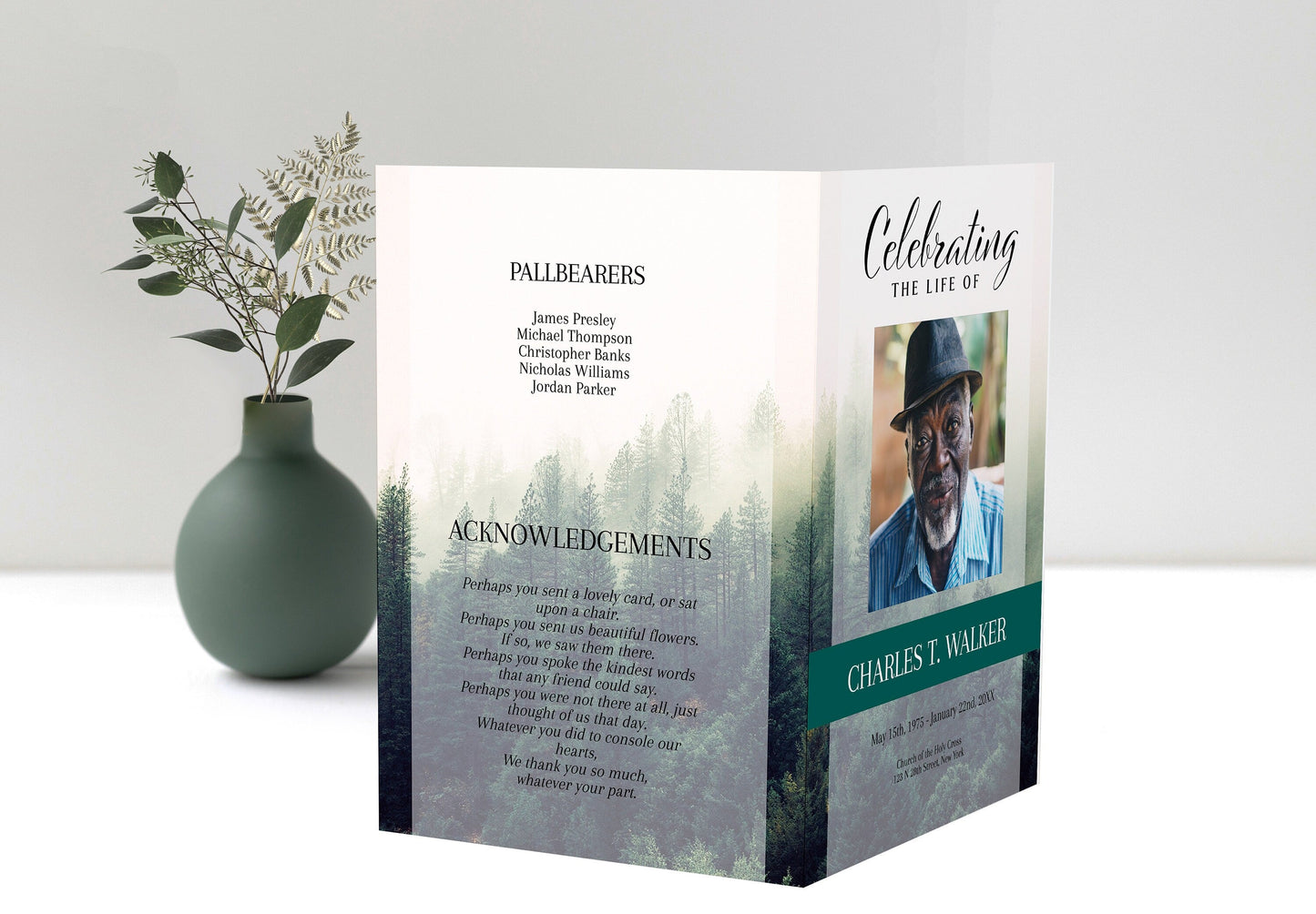 Forest Theme Funeral Program Template - 4 Page
