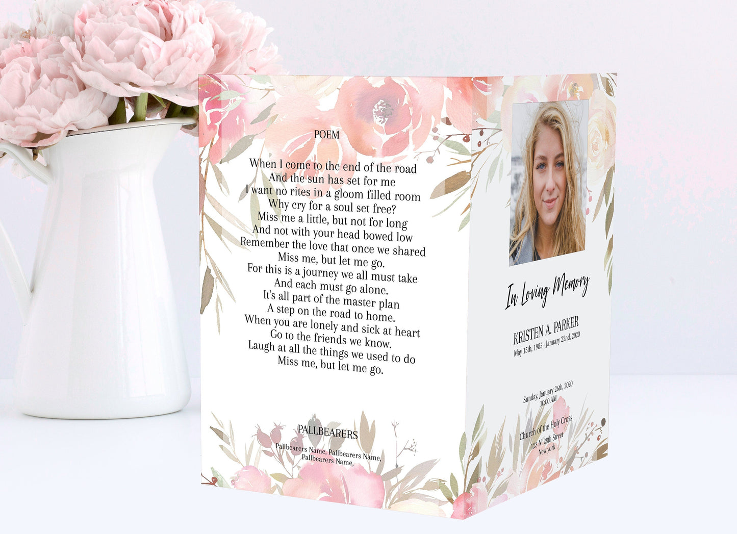 Editable Funeral Program Template For Woman |  4 Page