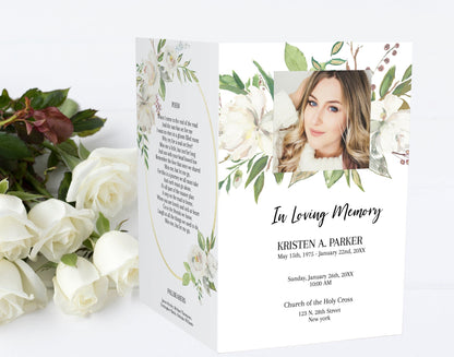 Editable Funeral Program Template for Woman | Obituary Template to Honor Your Loved One | Gold Celebration of Life Program |  A107