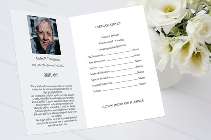 Funeral Program With Obituary Template - 4 page