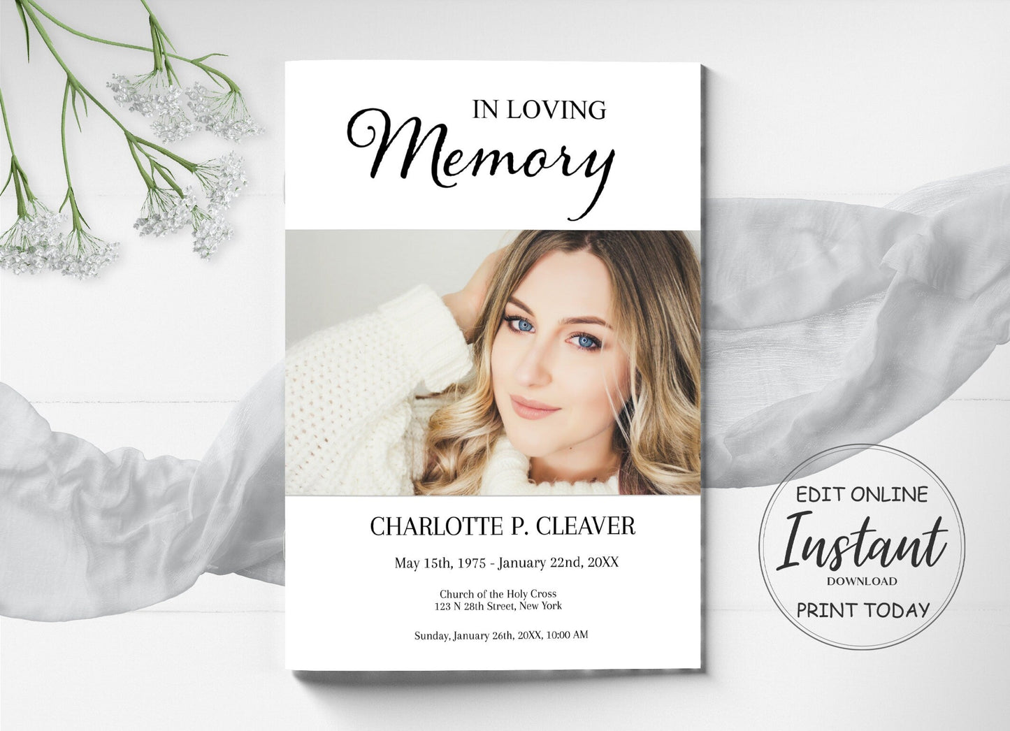 Classic Funeral Program Template - 4 page