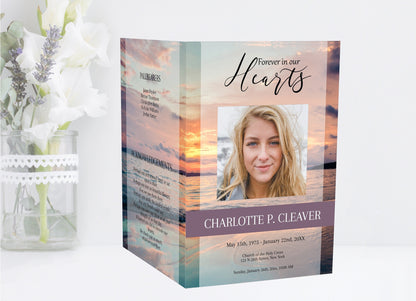 Ocean Sunset Funeral Program Template for Woman |  Obituary Template | Celebration of Life Program |  Memorial Program Template |   A119