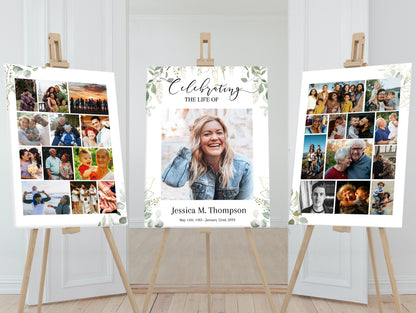 Suddle greenery throughout these 3 posters with photo collages