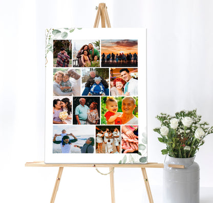 Funeral photo collage template poster board with greenery