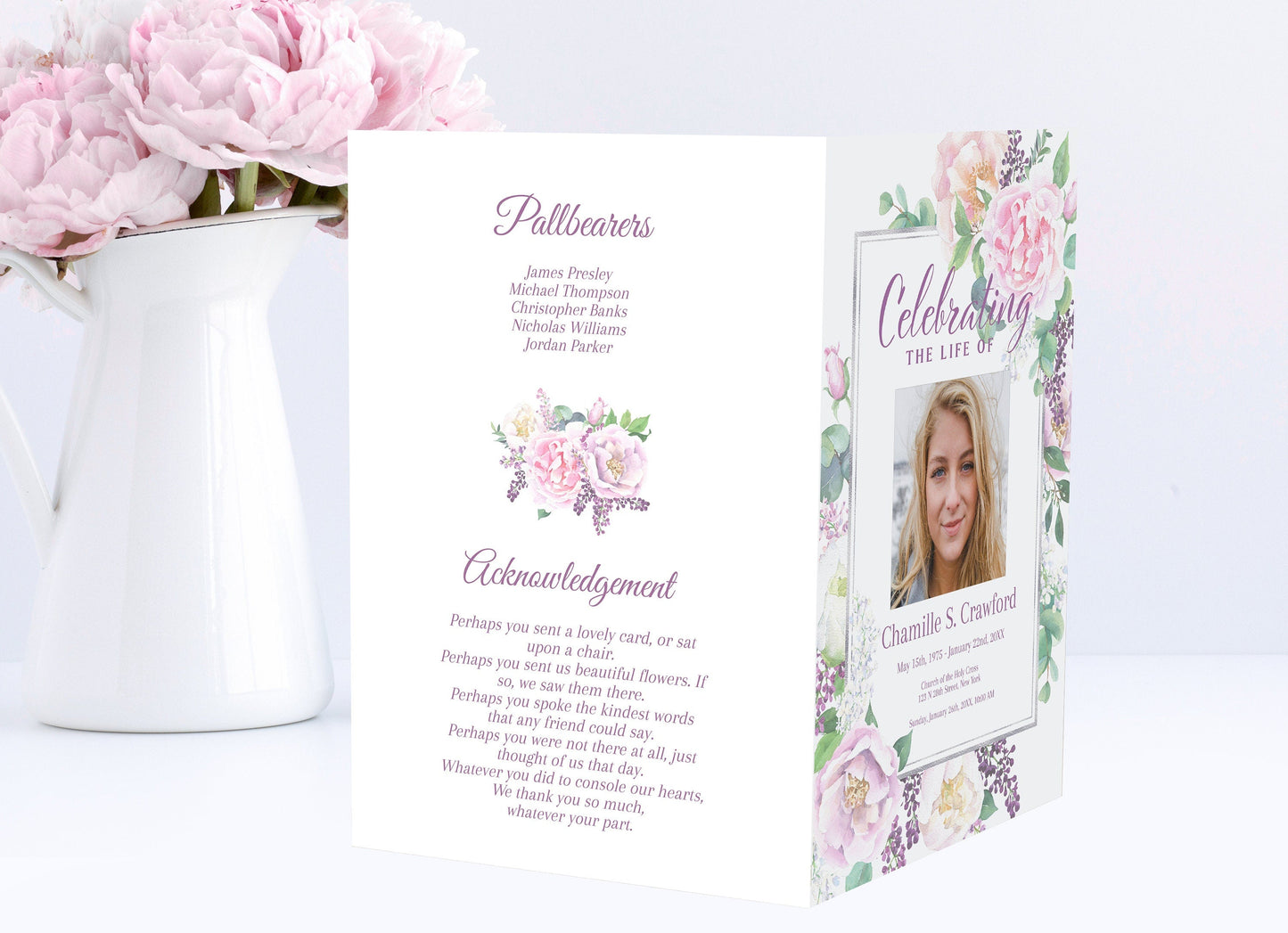 Floral Design 8 Page Funeral Program Template