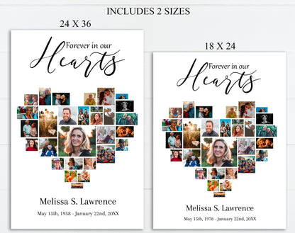 Heart Collage Funeral Memory Board Template - Set of 3