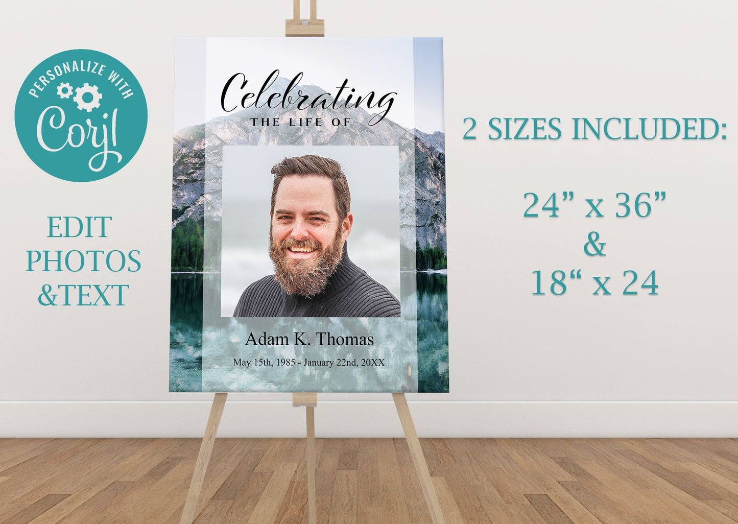 Mountain Editable Funeral Welcome Sign | Blue Funeral Poster Photo Sign | Celebration of Life Sign | Memorial Poster | A110