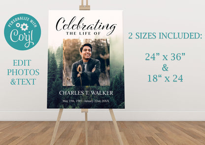 Green Funeral Poster | Memorial Poster Funeral Sign | Celebration of Life Sign | Memorial Service Welcome Sign | A112