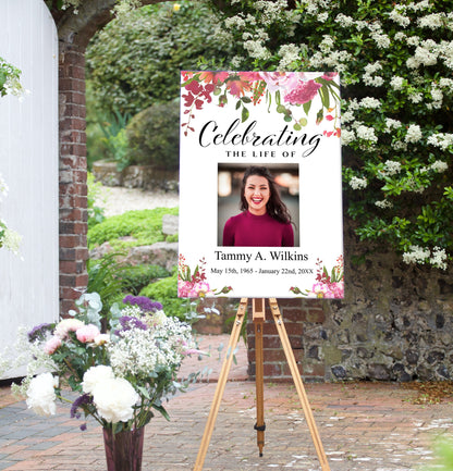 Red Floral Funeral Photo Display Poster Template