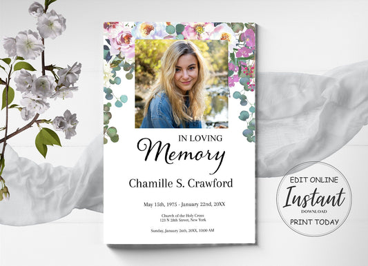 Funeral program template front page for woman
