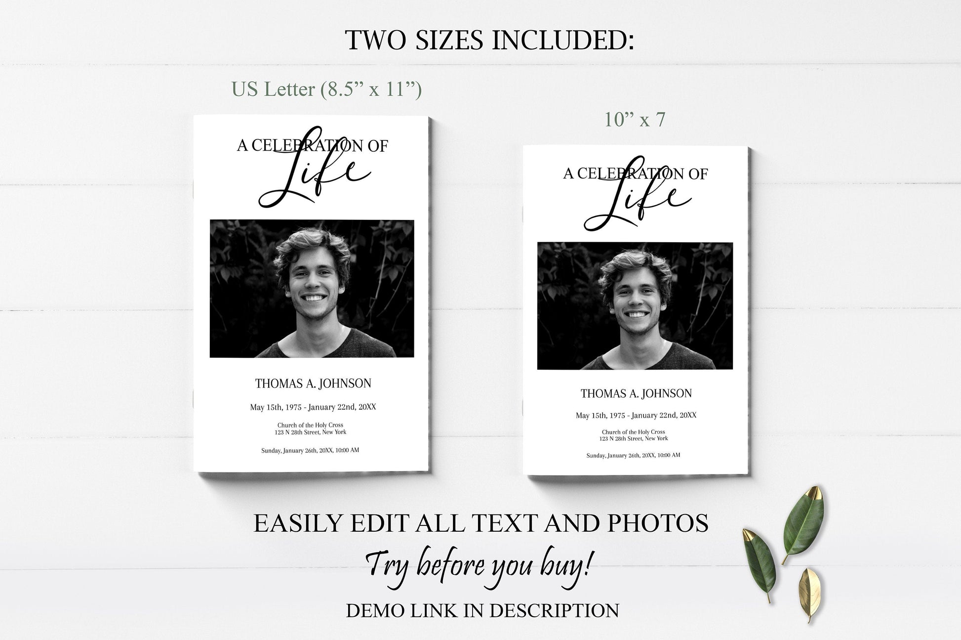Modern and simple funeral programs us letter size and 10x7