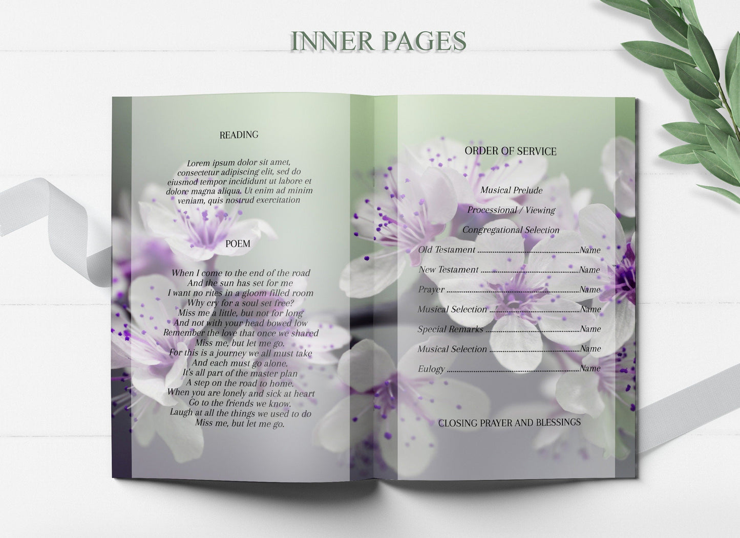 Purple Flower Funeral Program Template | 8-Page