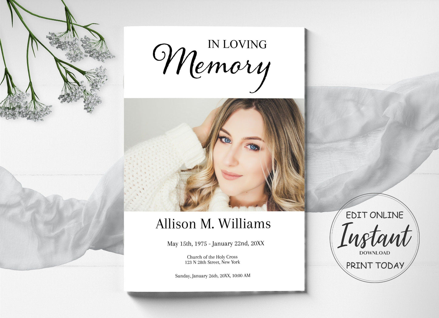 No background simple funeral program template front page