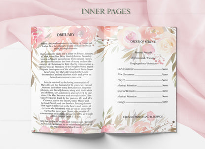 Pink Theme Funeral Program Template - 4 Page