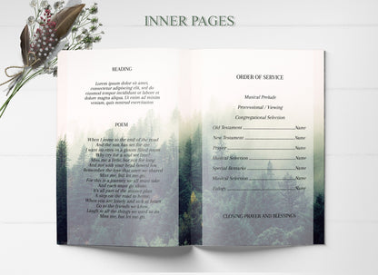 Forest Theme Funeral Program Template - 8 Page