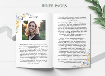 Funeral Program Template for Woman | Yellow Floral Obituary Template | Floral Celebration of Life Program |  A106
