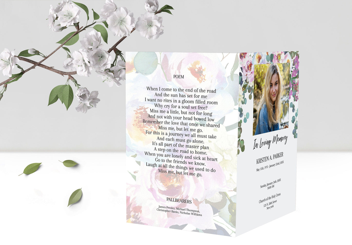 Floral Funeral Program Pamphlet for Woman - 4 Page