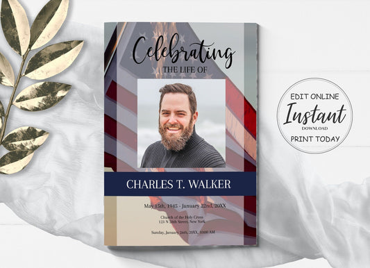 Military Service Funeral Program Template For Veteran - 4 Page