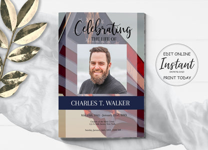 American Flag Funeral Program Template - 4 Page