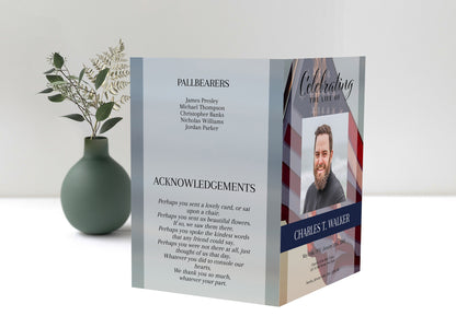 Military Service Funeral Program Template For Veteran - 4 Page