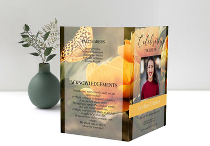 Vibrant Funeral Program Template W/ Flowers - 4 Page